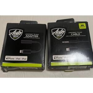 Bundle of 2 Auto Drive Brand Cable and Adapter for iPhones New in Box
